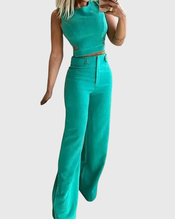 Yadira | Conjunto de top corto y pantalones palazzo