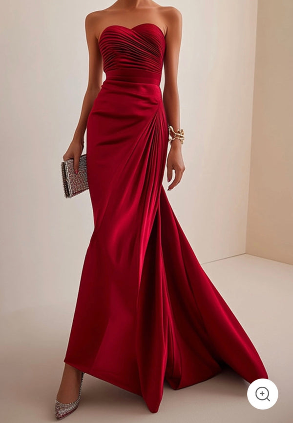Valentina | Vestido de noche lujoso sin tirantes en rojo
