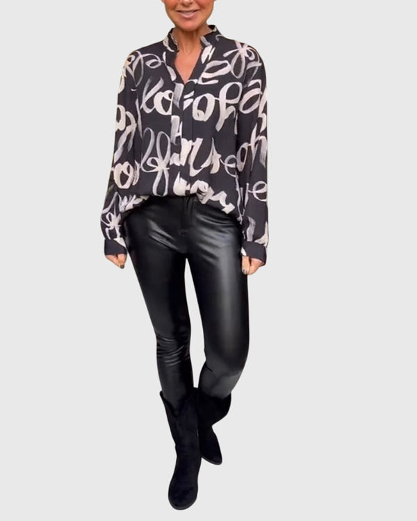 Sally | Blusa estampada con mangas largas y cuello en V