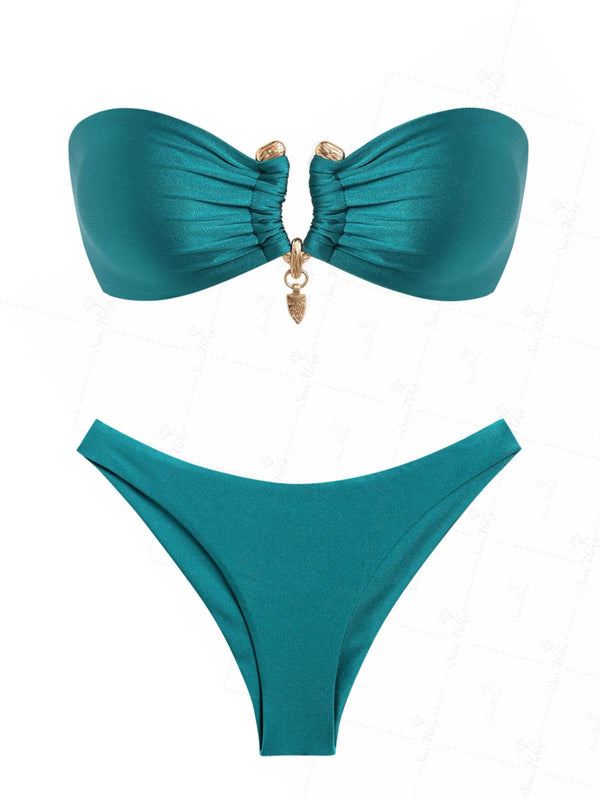 Hania | Conjunto de bikini con top bandeau fruncido y braguita brasileña
