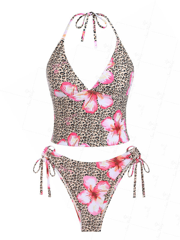 Amelí | Conjunto de bikini tankini con estampado floral de leopardo