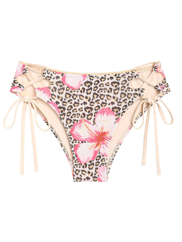 Prisila | Bikini estilo hipster con lazos laterales y estampado floral de leopardo