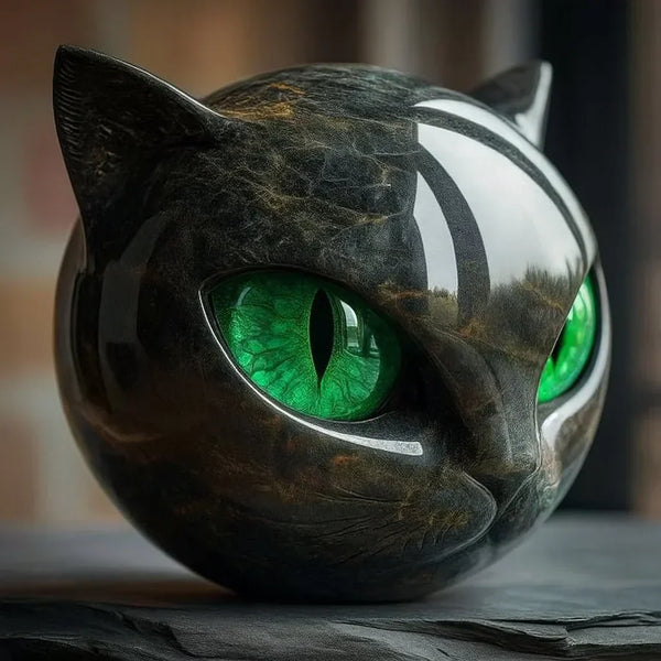 NyxCharm - Escultura mística de cabeza de gato negro