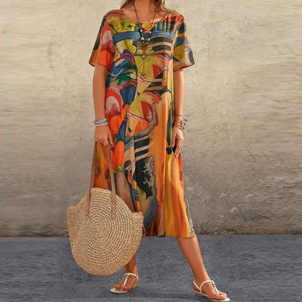 Serafina | Elegante vestido midi con estampado abstracto