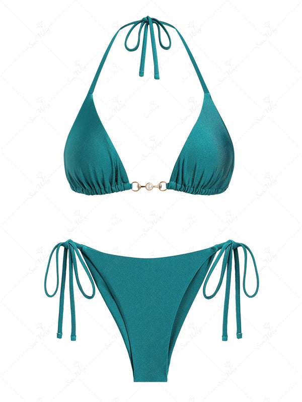 Gitana | Conjunto de bikini brasileño con adorno de perlas