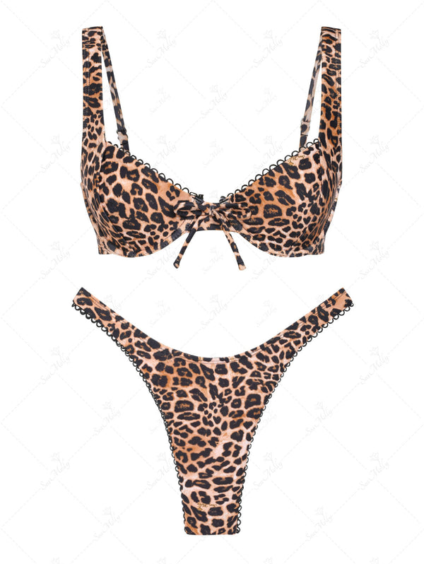Anahí | Conjunto de bikini de corte alto con ribete de leopardo