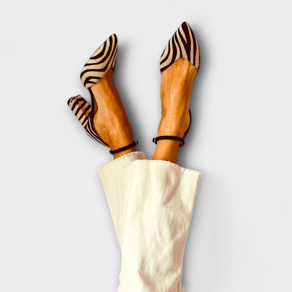 Zebrina – Tacones llamativos con estampado de cebra