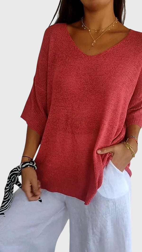 Oriana | Blusa con cuello en V de punto liso