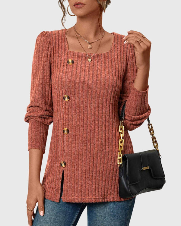 Iliana | Camisa monocromática con cuello cuadrado y botones