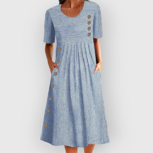 Laura | Vestido midi de algodón a rayas