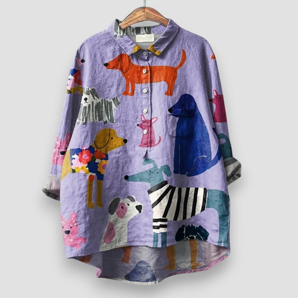Paloma | Blusa elegante con estampado de perros