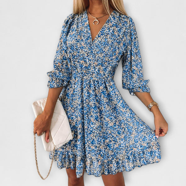 Victoria - Vestido femenino con mangas abullonadas y estampado floral