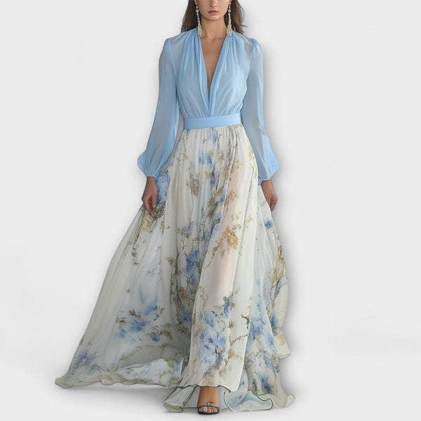 Carmina | Vestido maxi con estampado floral brillante