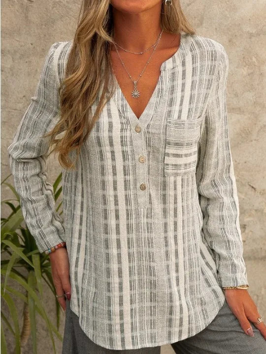 Andrea | Camiseta de cuello en V con mangas largas