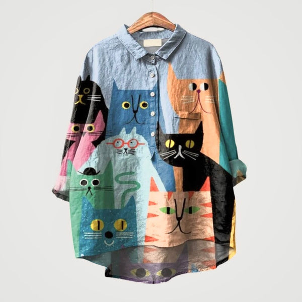 Trinidad | Blusa con estampado de gatos coloridos