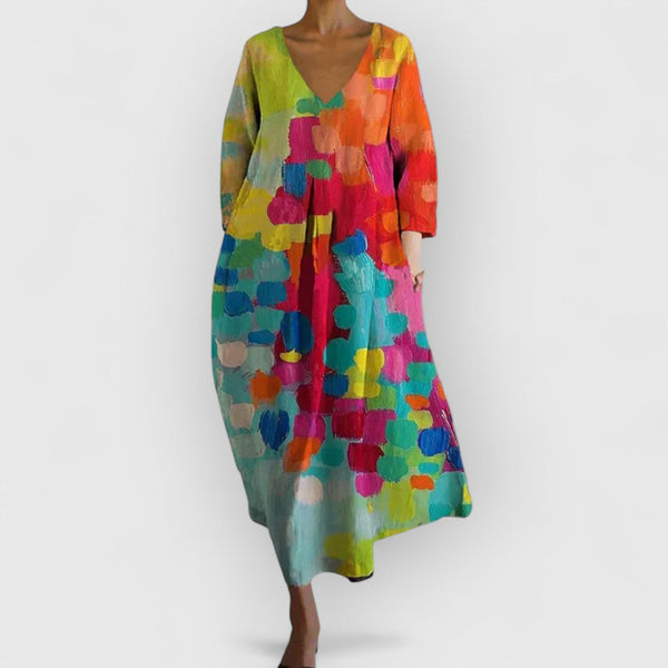 Ailén | Vestido colorido con cuello en V
