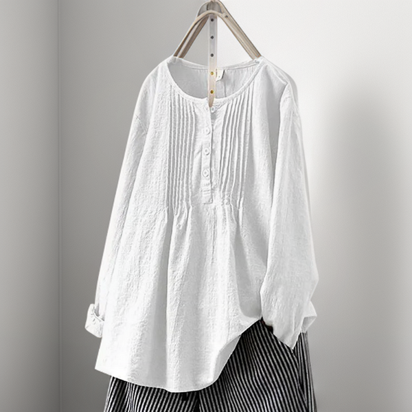 Perla┃Blusa informal lisa con botones y pliegues