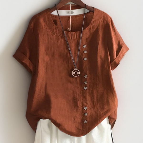 Selena┃Camiseta de cuello redondo con botones