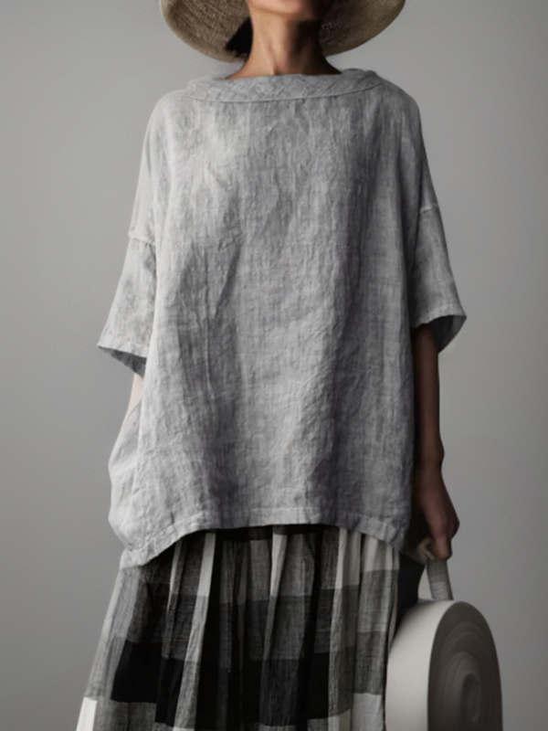Elina┃Blusa vintage oversize con cuello barco