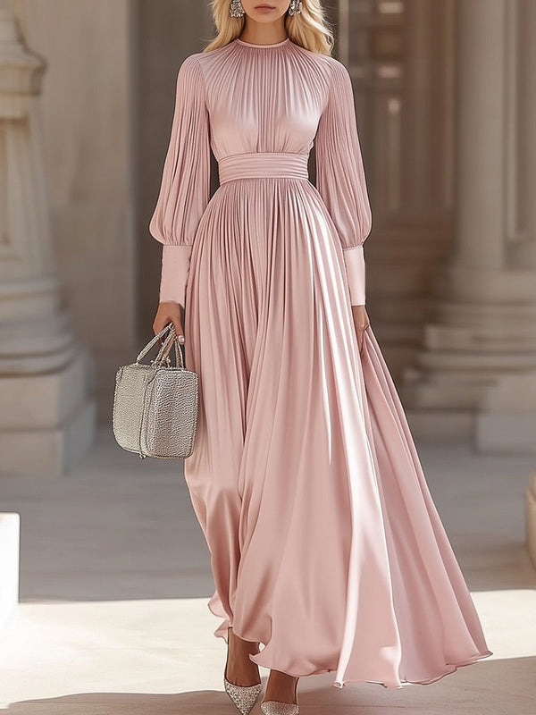 Amara – Vestido maxi lujoso de satén plisado