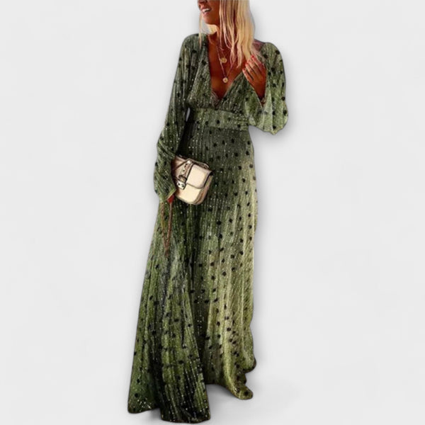 Pascuala | Vestido elegante de lunares con escote en V